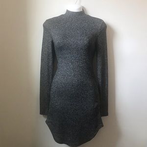 Dark Gray Ribbed Mock Neck Dress